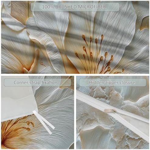 Set Microfiber Duvet Cover King Size, Modern Style Flower Leaf Relief