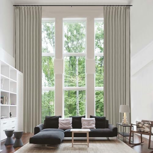 Fcosie Blackout Linen Curtains 108 Inches Long - Pinch Pleat Drapes