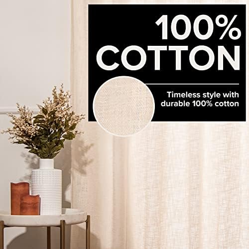 100% Cotton Weave Texture Curtains Set of 2, 52”Wx96”L, Ivory, Back