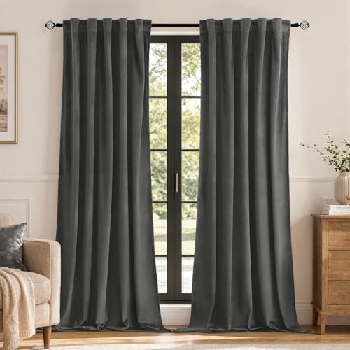 MIULEE Velvet Curtains 52x84 inches 2 Panels Gray Blackout Curtains