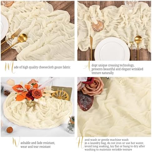 16 Pack Ivory Table Runner 10FT Cheesecloth Table Runner Boho Gauze