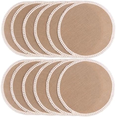 FunWheat 15 Inch Round Jute Placemats Set of 12, Braided Burlap Table