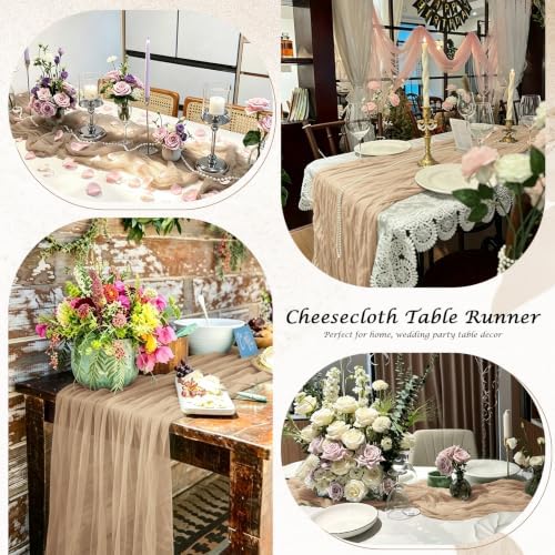 12 Pack Beige Cheesecloth Table Runner 17x128 Inch Boho Home Decor