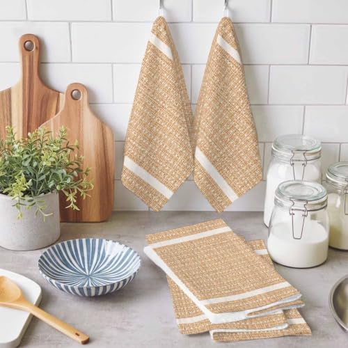 Cream Beige Stripe Kitchen Towels Set of 3, Vintage Classic Vertical