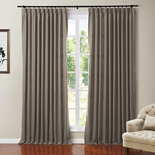 TWOPAGES Medium Gray Blackout Pinch Pleated Linen Curtain for Living