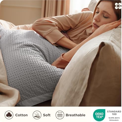 Bedsure PureWoven 3 Pieces 100% Cotton Waffle Duvet Cover Set, Queen