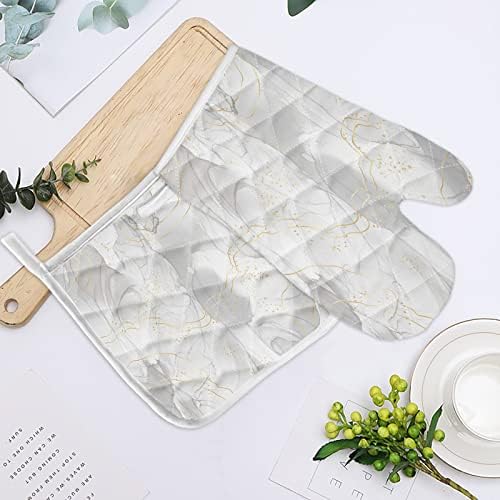 Quilted Cotton Terry Cloth Oven Mitt, Pot Holder Grey Marble Pattern