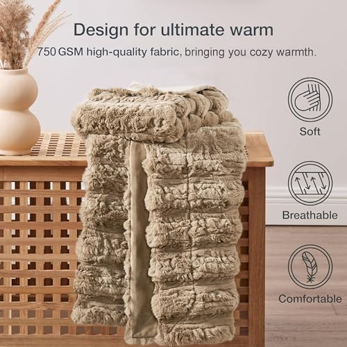 Luxury Faux Fur Throw Blanket Reversible to Cozy Velvet, 750GSM Soft