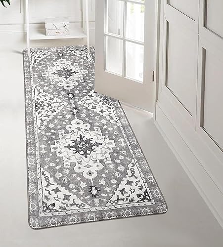 Uphome Boho Vintage Bathroom Runner Rug Gray Non-Slip Soft Bedroom Rug