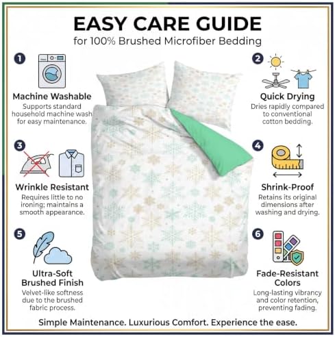King Duvet Cover Set Soft Microfiber Christmas Snowflakes