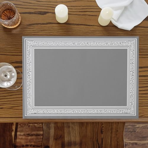 Grey Geometric Placemats Set of 8, Cotton Linen Fabric Place Mats