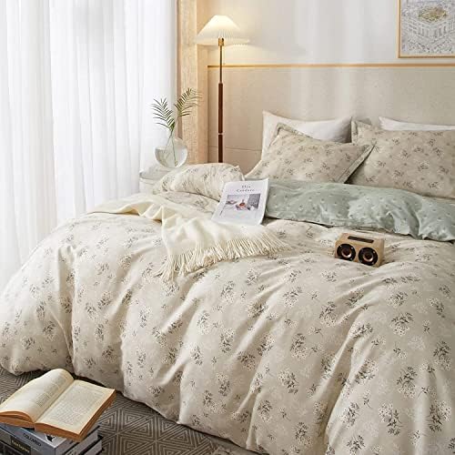 LifeTB Garden Style Floral Duvet Cover Queen Soft Cotton Boho Floral
