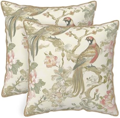 Vintage Bird Floral Soft Velvet Throw Pillow Covers Set of 2 Cream