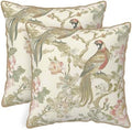 Vintage Bird Floral Soft Velvet Throw Pillow Covers Set of 2 Cream