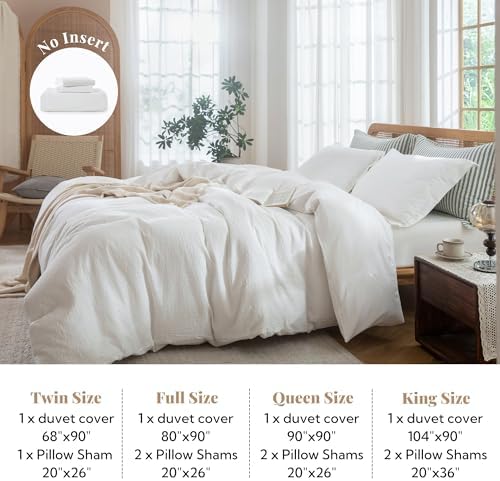 MILDLY White Textured Duvet Cover Set 3pcs Dual Zipper Queen