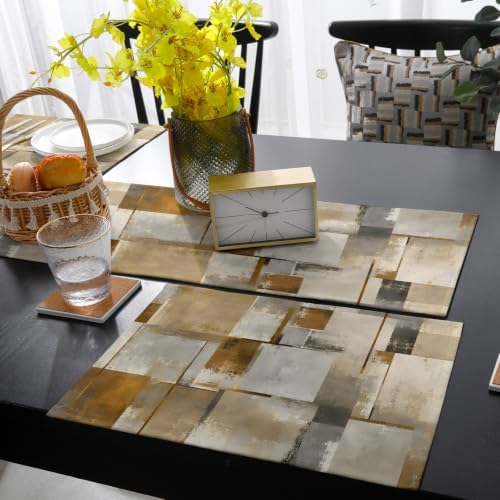 Brown Abstract Table Mats Set of 6 with Table Runner 90 Inches