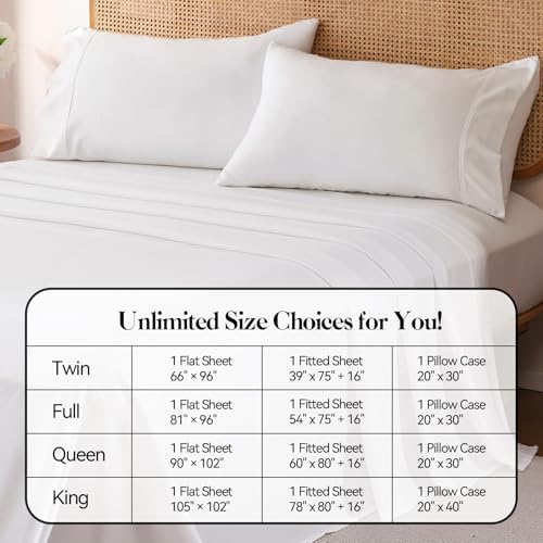 Full Size Sheets Set with Deep Pocket Fitted Sheet Off White Bedding