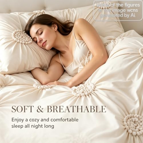 Elegant Pinch Pleat Duvet Cover Set,Soft Breathable Bedding