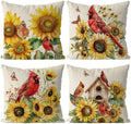 GAGEC Summer Pillow Covers 20x20 Inch Set of 4 Cardinal Sunflower
