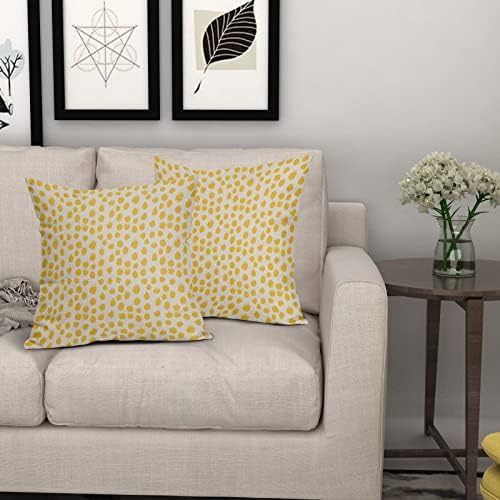 Yellow Cream Pillow Covers 20x20 Set of 2 Boho Design Polka Dot Throw