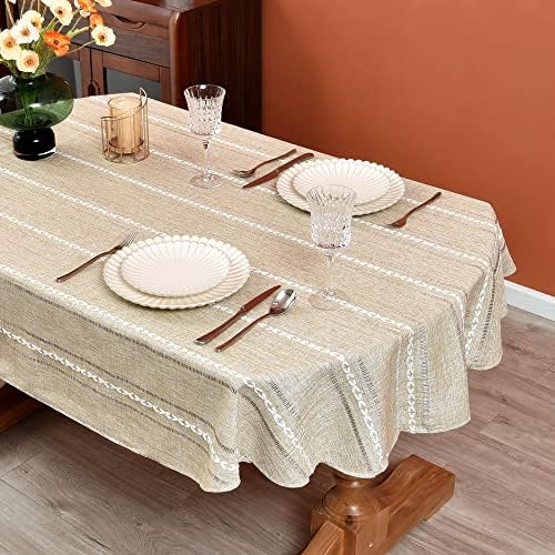 Boho Oval Tablecloth 60 x 84 Inches, Farmhouse Striped Washable