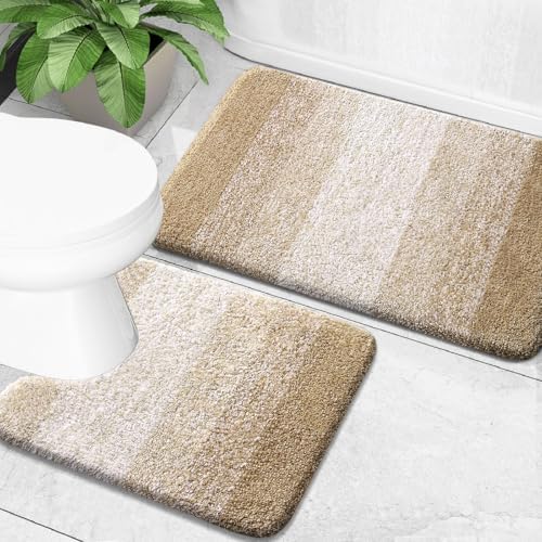OLANLY Micorfiber Bathroom Rug Set 2 Piece, Soft Absorbent Bath Mats