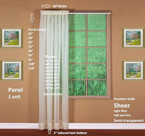 Today's Curtain Emelia Original Voile Panel 120", Ecru, 60" W x 120" L