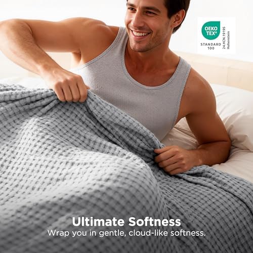 Bedsure Cooling Waffle Blanket for Hot Sleepers, Grey, Queen, 90"x90"