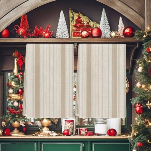 Beige Striped Kitchen Towels Set of 3, Absorbent Dish Towels for