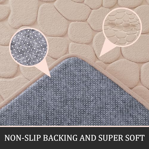 YIHOUSE Bathroom Rugs Mat Set, Memory Foam Bath Mat 5 Piece Khaki
