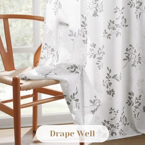 HOMEIDEAS White and Gray Privacy Sheer Curtains 96 Inches Long, 2