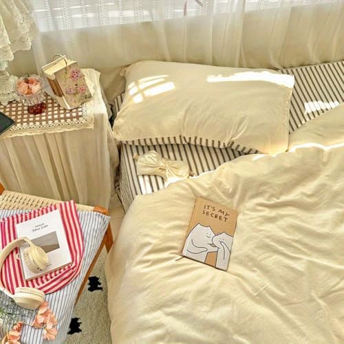 Nayoroom Yellow Duvet Cover Twin Reversible Brown Striped Bedding Set