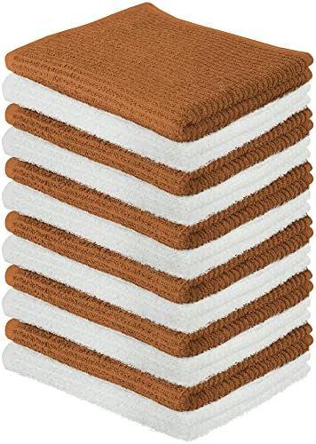 Oakias 100% Cotton Ribbed Terry Bar Mop Towels – 12 Pack – White &