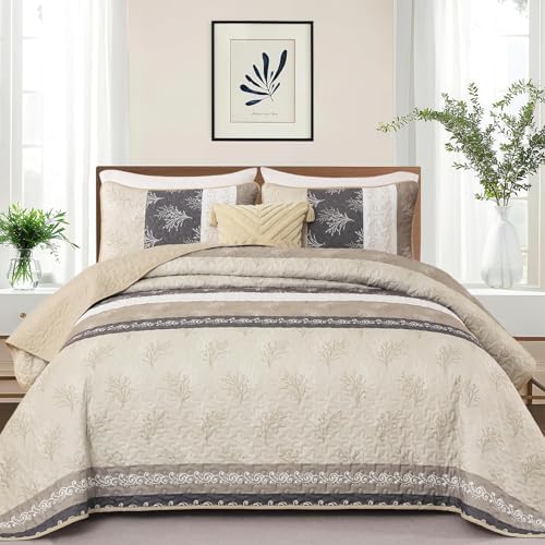 DJY King Quilt Set, Boho Lightweight Striped Bedspread Coverlet Set