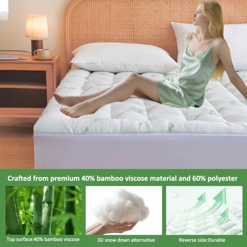Cooling Mattress Topper Queen – Extra Soft Pillow Top Mattress Pad