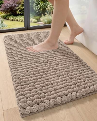 DEXI Bathroom Rugs 30x17, Non Slip Washable Chinelle Bath Mat, Taupe