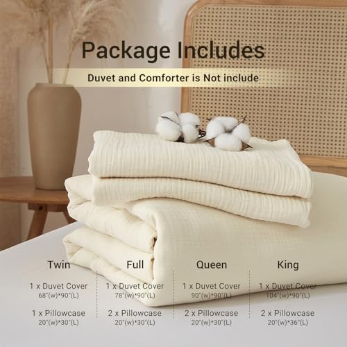 100% Muslin Cotton Cream Duvet Cover Twin Set Fluffy Solid Bedding