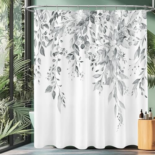 Grey Eucalyptus Fabric Shower Curtain for Bathroom, 72x72