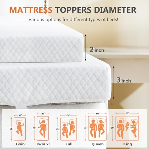 DUMOS 3 Inch Gel Memory Foam Mattress Topper Queen Size