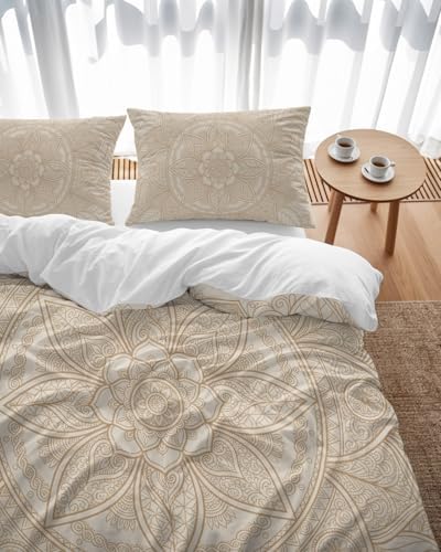 Beige Flowers Bedding Duvet Cover Queen Size - 1 Quilt Cover 90x90