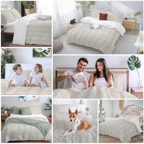 LooPoP Duvet Cover Set Queen Size Beige Boho Comforter Sets 3 Pieces