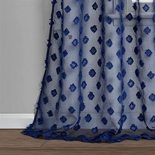 Lush Decor Navy Textured Dot Grommet Sheer Window Curtain Panel Pair