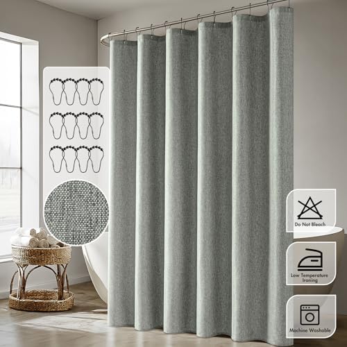 ANRODUO Grey Linen Textured Fabric Shower Curtain Set - W70xL72