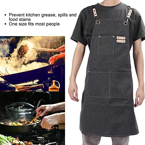 Cotton Canvas Apron, Adjustable Cross Back Cooking Apron with Pockets