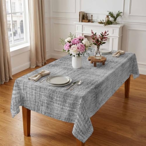 Vintage Grey Linen Texture Tablecloths 60" x 120”, Minimalist Silver