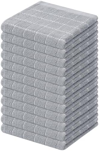 Mordimy Cotton Terry Checkered Dish Cloths, 12"x 12", 12 Pack, Light