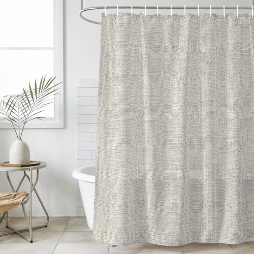 Shower Curtain Bathroom Set Beige Linen Texture Waterproof Fabric