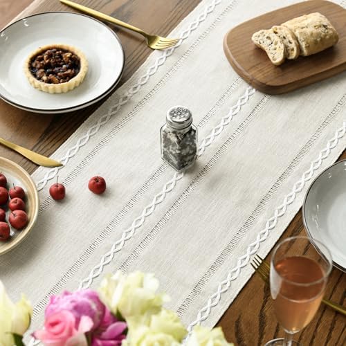Artoid Mode Beige Rustic Cotton Linen Table Runner 13x90 Inch