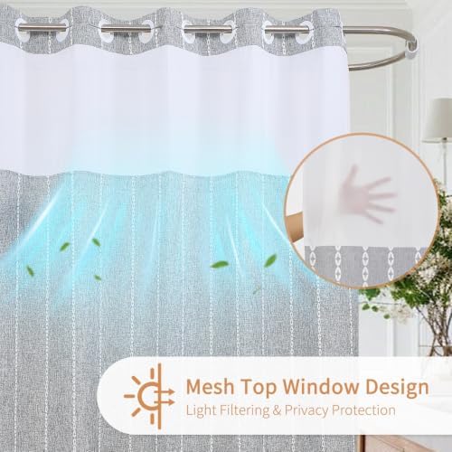 Grey Fabric Shower Curtain with Snap in Liner - Linen Blend, 71x74