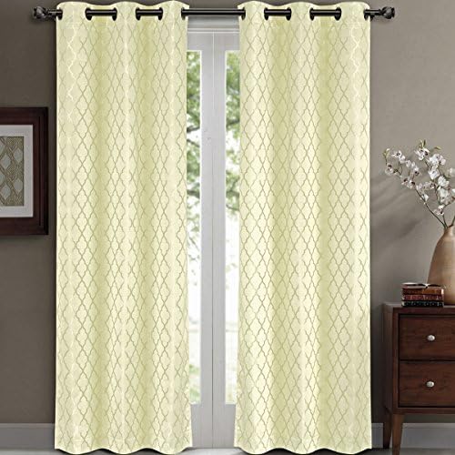 Royal Hotel Blackout Curtains 42 x 108, Jacquard, 2 Panels, Ivory